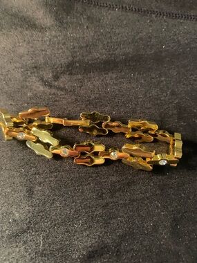 Gold Tone Linked Bracelet with Clear Crystal Accents